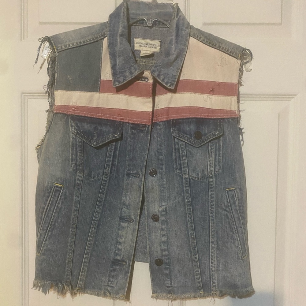 Ralph Lauren Denim & Company Jean Vest with American Flag